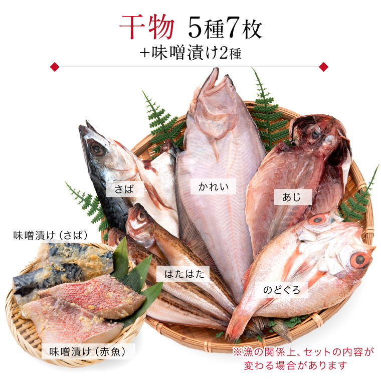 お魚晩ごはん5種7品＋味噌漬け2種-セット内容