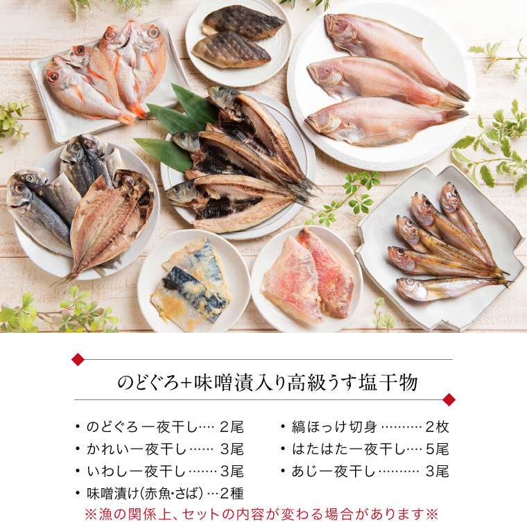 無添加うす塩干物 ギフトセット 高級のどぐろ2枚入 6種18品 味噌漬 風呂敷対応可 冷凍 福井の越前宝や 越前たからや
